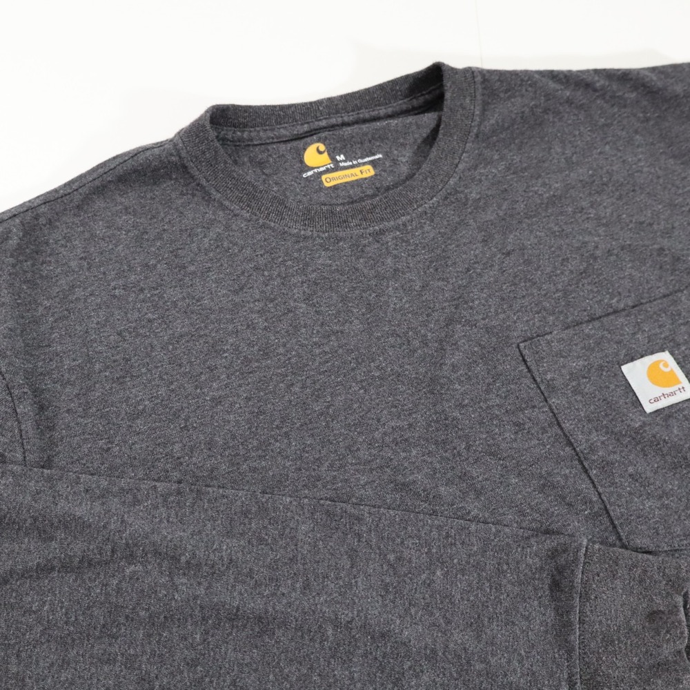 Carhartt Mens Long Sleeve Crew Neck Shirt Regular Fit M Gray Cotton Pocket Tee